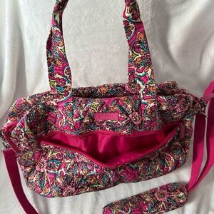 Vera Bradley Hot Pink Floral Quilted Tote with Turquoise Accents
